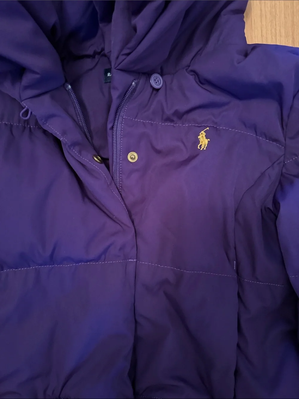 Ralph Lauren Purple Hooded Quilted Peplum Puffer Jacket